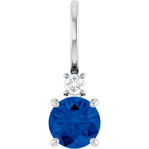 14K White Gold Lab-Grown Blue Sapphire & .03 CT Natural Diamond Charm/Pendant