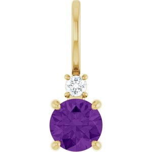14K Yellow Gold Natural Amethyst & .03 CT Natural Diamond Charm/Pendant