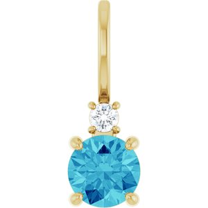 14K Yellow Gold Natural Blue Zircon & .03 CT Natural Diamond Charm/Pendant