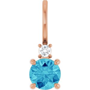 14K Rose Gold Natural Blue Zircon & .03 CT Natural Diamond Charm/Pendant