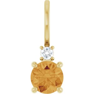 14K Yellow Gold Natural Citrine & .03 CT Natural Diamond Charm/Pendant