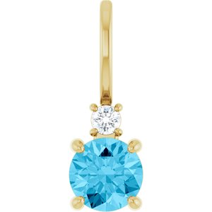 14K Yellow Gold Natural Aquamarine & .03 CT Natural Diamond Charm/Pendant