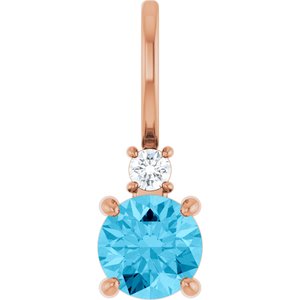 14K Rose Gold Natural Aquamarine & .03 CT Natural Diamond Charm/Pendant