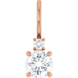 14K Rose Gold Natural White Sapphire & .03 CT Natural Diamond Charm/Pendant