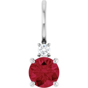 Sterling Silver Lab-Grown Ruby & .03 CT Natural Diamond Charm/Pendant