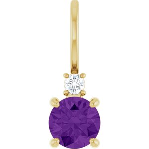 14K Yellow Gold Natural Amethyst & .03 CT Natural Diamond Charm/Pendant