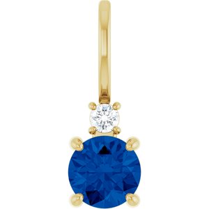 14K Yellow Gold Lab-Grown Blue Sapphire & .03 CT Natural Diamond Charm/Pendant