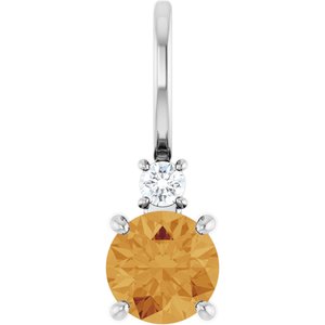 14K White Gold Natural Citrine & .03 CT Natural Diamond Charm/Pendant
