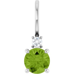 14K White Gold Natural Peridot & .03 CT Natural Diamond Charm/Pendant