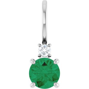 Platinum Natural Emerald & .03 CT Natural Diamond Charm/Pendant