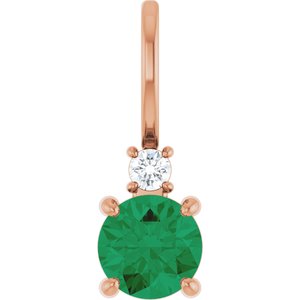 14K Rose Gold Lab-Grown Emerald  & .03 CT Natural Diamond Charm/Pendant