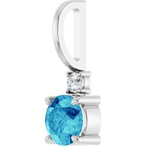 14K White Gold Natural Blue Zircon & .03 CT Natural Diamond Charm/Pendant – image 2