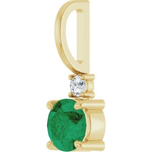 14K Yellow Gold Natural Emerald & .03 CT Natural Diamond Charm/Pendant – image 2