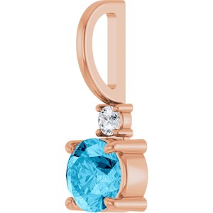 14K Rose Gold Natural Aquamarine & .03 CT Natural Diamond Charm/Pendant