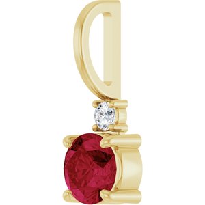 14K Yellow Gold Lab-Grown Ruby & .03 CT Natural Diamond Charm/Pendant – image 2