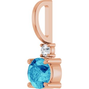 14K Rose Gold Natural Blue Zircon & .03 CT Natural Diamond Charm/Pendant – image 2