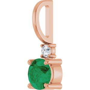 14K Rose Gold Lab-Grown Emerald  & .03 CT Natural Diamond Charm/Pendant – image 2