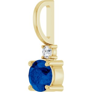 14K Yellow Gold Natural Blue Sapphire & .03 CT Natural Diamond Charm/Pendant – image 2