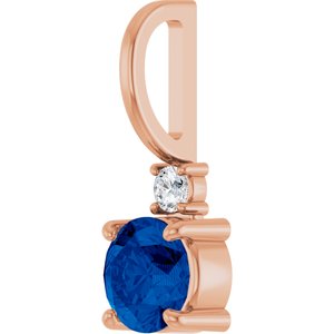 14K Rose Gold Lab-Grown Blue Sapphire & .03 CT Natural Diamond Charm/Pendant – image 2
