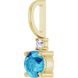 14K Yellow Gold Natural Blue Zircon & .03 CT Natural Diamond Charm/Pendant
