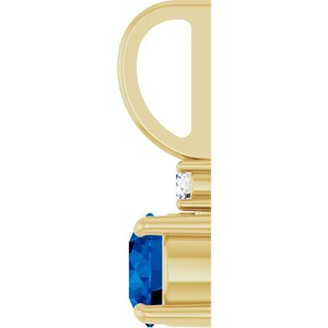 14K Yellow Gold Lab-Grown Blue Sapphire & .03 CT Natural Diamond Charm/Pendant – image 3