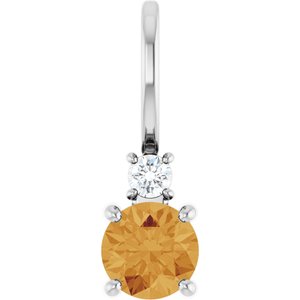 Platinum Natural Citrine & .03 CT Natural Diamond Charm/Pendant