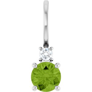 Platinum Natural Peridot & .03 CT Natural Diamond Charm/Pendant