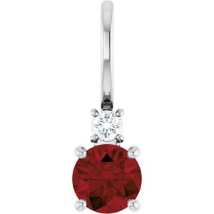 14K White Gold Natural Mozambique Garnet & .03 CT Natural Diamond Charm/Pendant