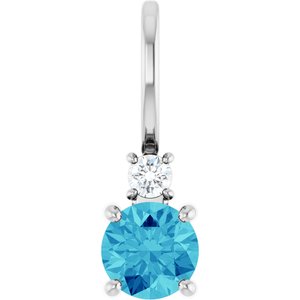 Sterling Silver Natural Blue Zircon & .03 CT Natural Diamond Charm/Pendant