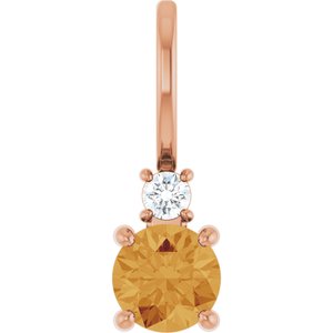 14K Rose Gold Natural Citrine & .03 CT Natural Diamond Charm/Pendant