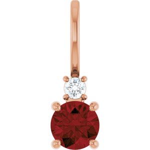 14K Rose Gold Natural Mozambique Garnet & .03 CT Natural Diamond Charm/Pendant