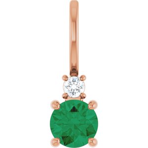 14K Rose Gold Natural Emerald & .03 CT Natural Diamond Charm/Pendant