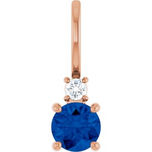 14K Rose Gold Natural Blue Sapphire & .03 CT Natural Diamond Charm/Pendant
