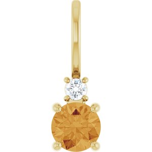14K Yellow Gold Natural Citrine & .03 CT Natural Diamond Charm/Pendant