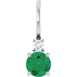 14K White Gold Lab-Grown Emerald & .03 CT Natural Diamond Charm/Pendant