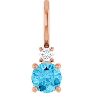 14K Rose Gold Natural Aquamarine & .03 CT Natural Diamond Charm/Pendant