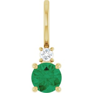 14K Yellow Gold Natural Emerald & .03 CT Natural Diamond Charm/Pendant