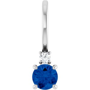 14K White Gold Natural Blue Sapphire & .02 CT Natural Diamond Charm/Pendant