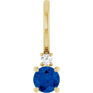 14K Yellow Gold Lab-Grown Blue Sapphire & .02 CT Natural Diamond Charm/Pendant