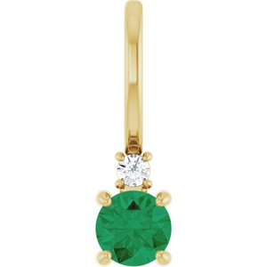 14K Yellow Gold Lab-Grown Emerald & .02 CT Natural Diamond Charm/Pendant