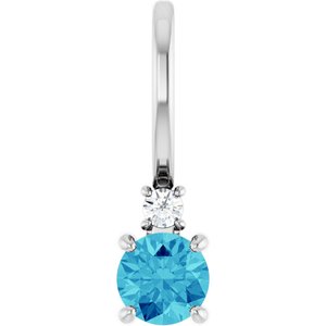 14K White Gold Natural Blue Zircon & .02 CT Natural Diamond Charm/Pendant