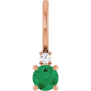 14K Rose Gold Lab-Grown Emerald & .02 CT Natural Diamond Charm/Pendant