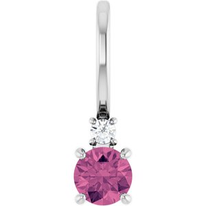 Sterling Silver Natural Pink Tourmaline & .02 CT Natural Diamond Charm/Pendant