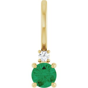 14K Yellow Gold Lab-Grown Emerald & .02 CT Natural Diamond Charm/Pendant