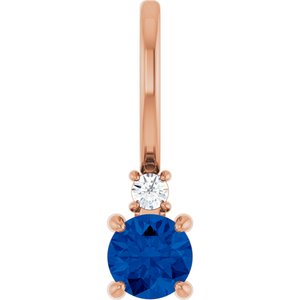 14K Rose Gold Lab-Grown Blue Sapphire & .02 CT Natural Diamond Charm/Pendant