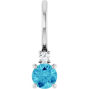 Platinum Natural Blue Zircon & .02 CT Natural Diamond Charm/Pendant