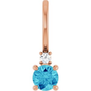 14K Rose Gold Natural Blue Zircon & .02 CT Natural Diamond Charm/Pendant