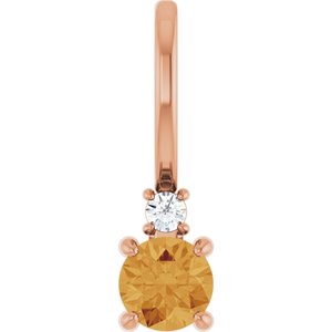 14K Rose Gold Natural Citrine & .02 CT Natural Diamond Charm/Pendant