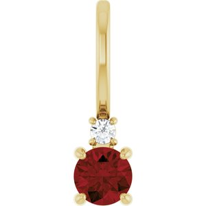 14K Yellow Gold Natural Mozambique Garnet & .02 CT Natural Diamond Charm/Pendant