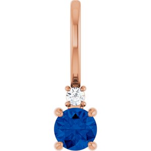14K Rose Gold Natural Blue Sapphire & .02 CT Natural Diamond Charm/Pendant